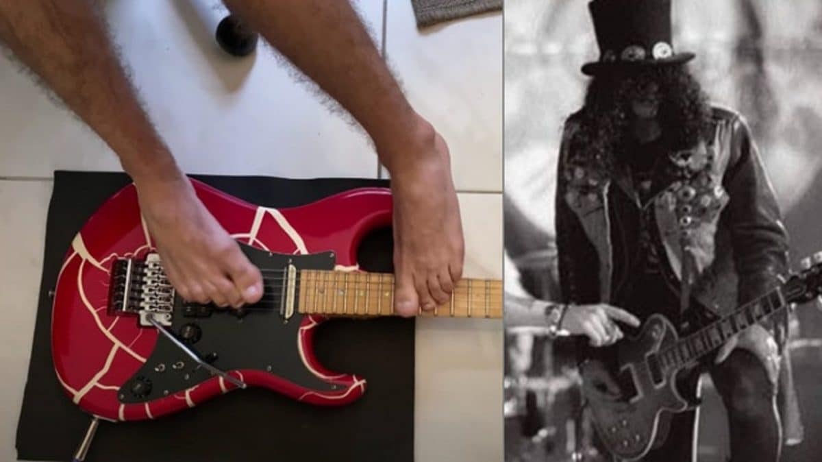 Un guitariste sans bras reprend la chanson Sweet Child O&rsquo; Mine de GN&rsquo;R en jouant avec ses pieds, et c&rsquo;est incroyable (solo inclus)